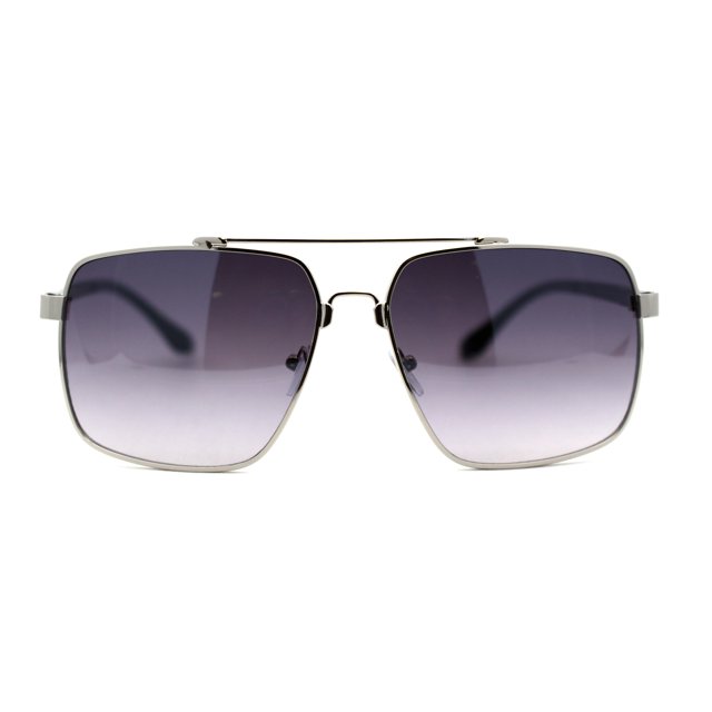Mens Classic Airforce Crossbar Rectangle Metal Aviator Sunglasses Silver Smoke