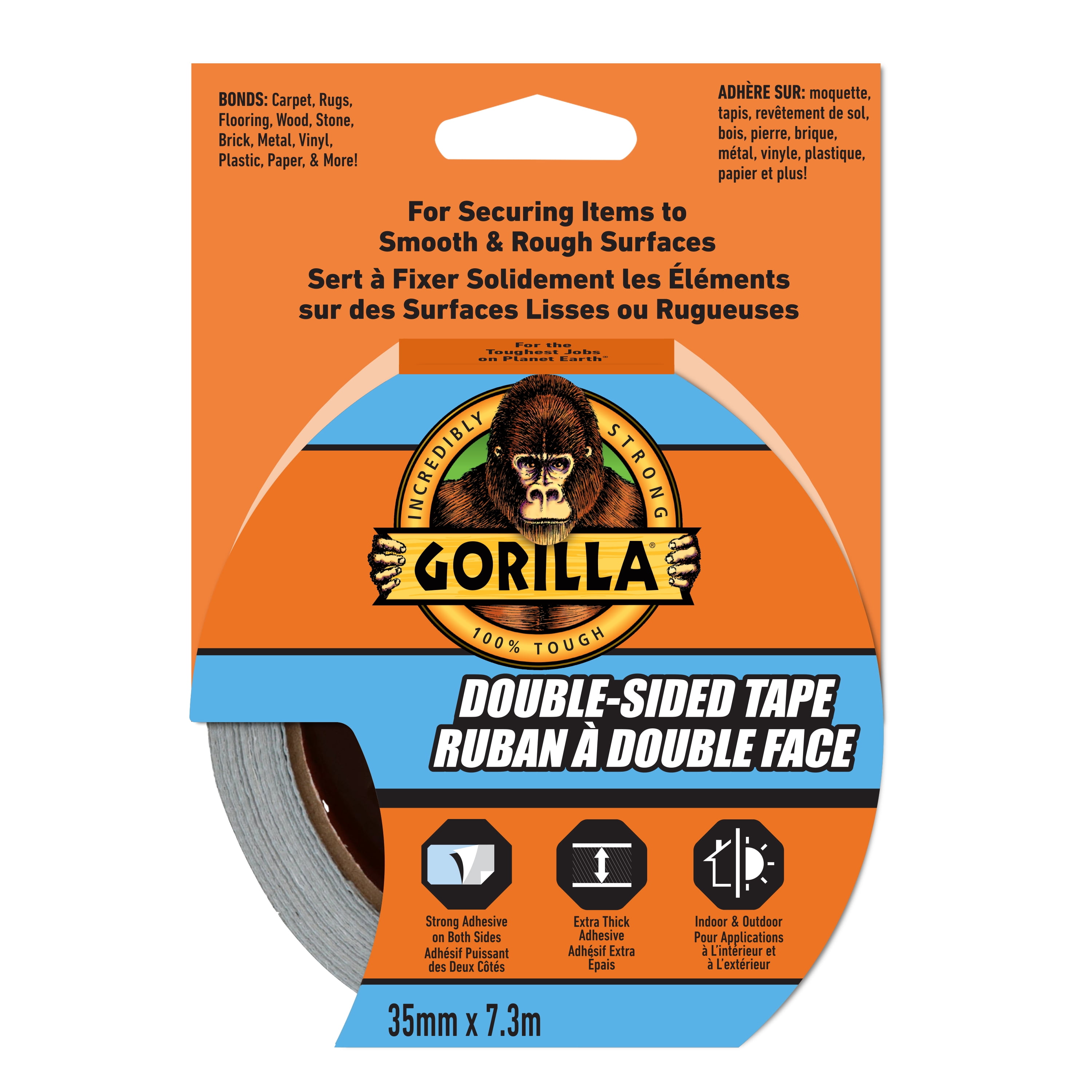 Gorilla Ruban adhésif double face, 7m/8yd, Argent