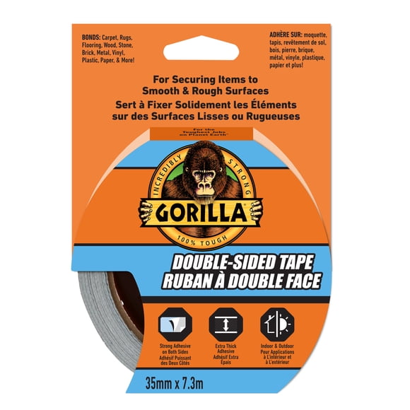 Gorilla Ruban adhésif double face, 7m/8yd, Argent