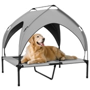 PawHut Elevated Dog Bed Cooling Dog Cot Bed w/ Canopy, for M L Light Grey