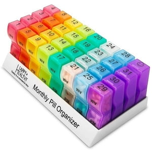 OUSITAID Monthly Pill Organizer - Am/Pm Daily Pill Organizer 32 Compartments for Each Day  Pill Dispenser and Dispenser Caddy That Helps You Organize Your Life  Perfect for Supplements an