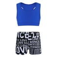 thumbnail image 1 of TiaoBug Kids Girls Basic 2 Piece Active Outfit Racer Back Crop Top and Shorts Set for Gymnastics Dancing Workout Blue&Black XL, 1 of 7