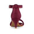 thumbnail image 2 of BLISSFUL STEP Women's Shoes Faux Suede Ankle Strap Kitten Heel Slide Straps Solid Sandals  Burgundy 9, 2 of 8