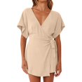 thumbnail image 2 of HBFAGFB Womens Jumpsuit Solid Color Simple V Neck Short Sleeve Rompers for Women Dressy Beige Size L, 2 of 4