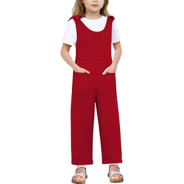 WENXIAOO Combinaison Sans Manches pour Adolescentes, Barboteuse de Rentrée Scolaire, Barboteuses Rouges avec Poches pour Usage Quotidien, Barboteuse pour Filles Taille 13-14 Ans