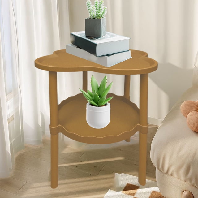 Four Leaf Sofa Side Table, EDHITNR Mobile Rolling Storage Snack Table, Double Layer Open Shelf Small Coffee Table for Living Room Bedside
