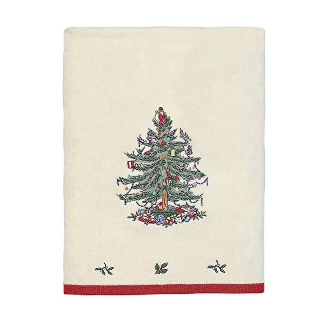 Avanti Linens - Serviette de Bain, Décoration de Salle de Bain de Vacances (Spot Collection Arbre de Noël Rouge)