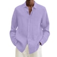 thumbnail image 2 of EGNMCR Chemises à Manches Longues pour Hommes Automne Mode Décontractée Couleur Unie Bouton Col Rabattu Hauts Blouse Confortable Coton Chemises de Travail de Bureau, 2 of 6