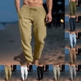 thumbnail image 1 of UVEASISHA Men's Linen Casual Pants Loose Fit Drawstring Waist Summer Beach Pants 2025 Summer Fashion Loose Straight Leg Trousers with Pockets Green XXL, 1 of 6