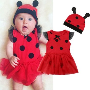 2Pcs Toddler Newborn Baby Girl Ladybug Outfits Tutu Romper+Hat Party Fancy Dress NEW