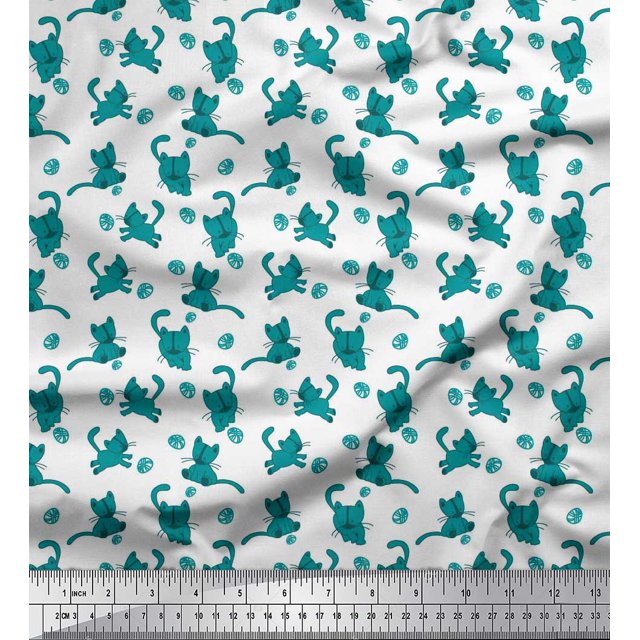Soimoi Georgette Viscose Fabric Wool & Cat Animal Print Sewing Fabric Yard 42 Inch Wide