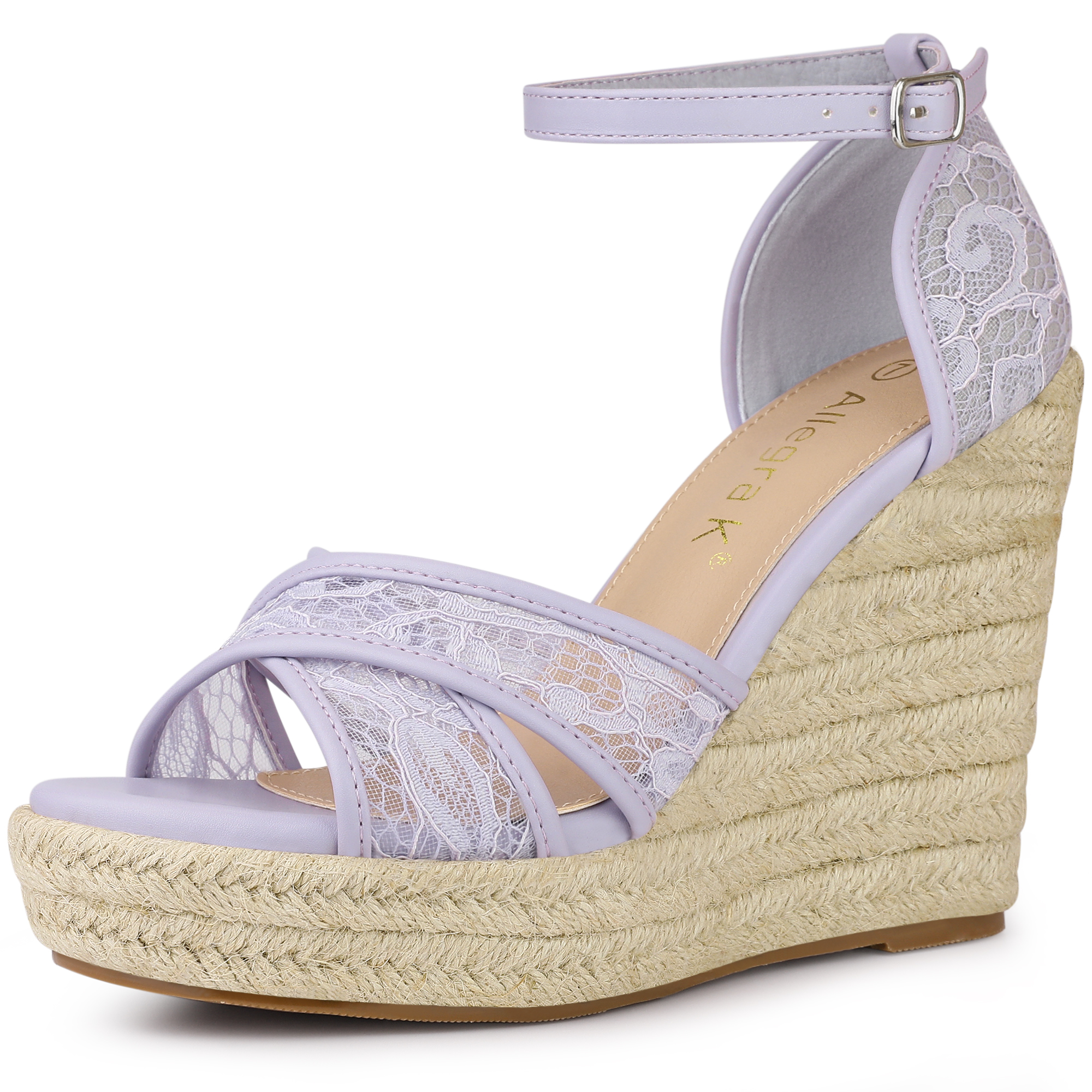 BLISSFUL STEP Sandales Compensées Espadrilles à Talon Compensé pour Femmes Fleur Violette (Taille 8)