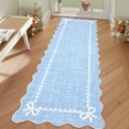 thumbnail image 1 of GlowSol 2'x6' Scalloped Bow Border Area Rug, Modern Solid Washable Rug with Non Slip TPR Backing, Stain Resistant Low Pile Indoor Carpet Mat for Bedroom Hallway Nursery Decor, Blue, 1 of 8