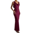 thumbnail image 2 of Robe Élégante d'Été en Satin pour Femme, Dos Nu, Sans Manches, Col Bénitier, Soirée, Formelle, Maxi, Rose Rouge, TG, 2 of 9