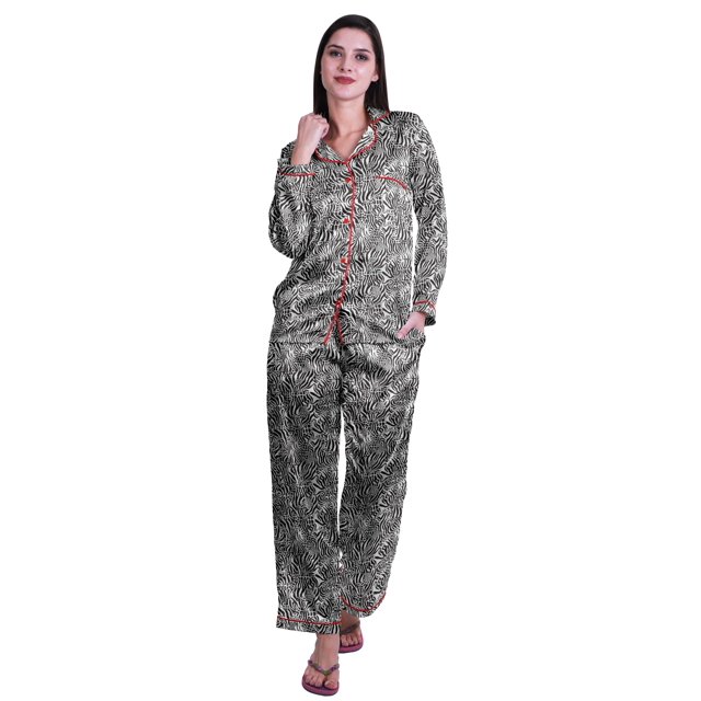 Moomaya Ensemble de Pyjama à Manches Longues et Shorts pour Femmes, Pyjama en Satin à Boutons pour Femmes