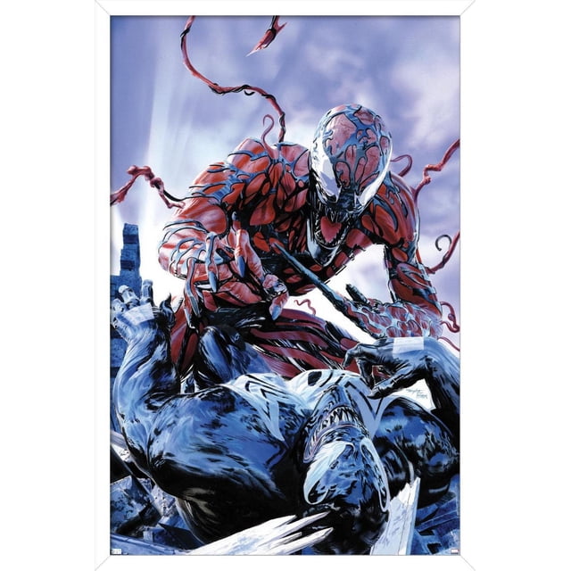 Marvel Comics - Carnage - Affiche Murale Battle with Venom, 14,725 Po x 22,375 Po Représente Carnage, un symbiote Rouge et Noir avec des Vrilles, Affrontant Agressivement Venom, un symbiote Musclé Noir et Blanc, au Milieu d'Un Cadre Urbain Brisé. Imprimée sur Papier Lustré, Elle Convient à une Déco Intérieure Vibrante Ou à une Utilisation pour une Fête à Thème.