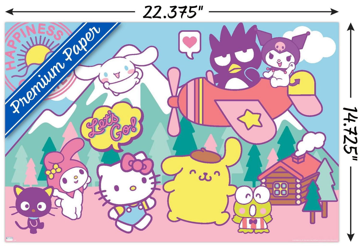 Hello Kitty and Friends - Happiness Overload Wall Poster, 14.725" x 22.375" Framed