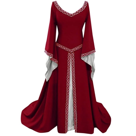 UPPADA Renaissance Medieval Long Dress for Women Halloween Vintage Costume Goth Plus Size Irish Over Dresses V Neck Maxi Gown