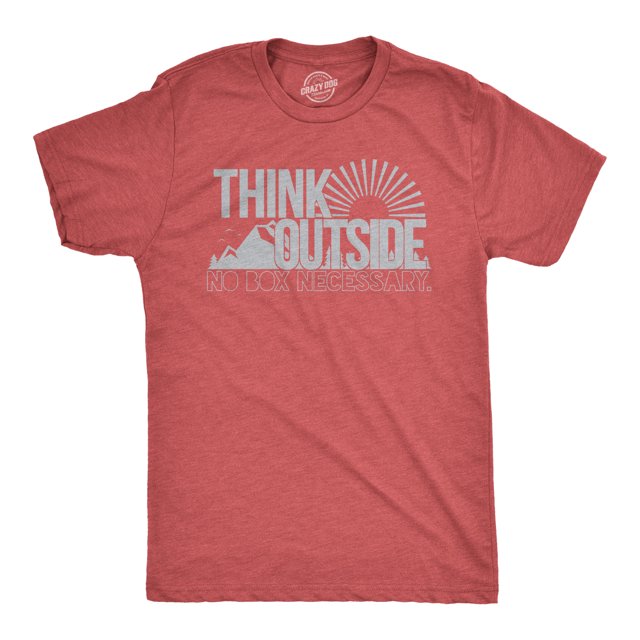 T-shirt Graphique Vintage pour Hommes « Think Outside No Box Necessary » Randonnée Camping (Rouge Chiné) - 3TG