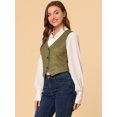 thumbnail image 4 of INSPIRE CHIC Veste Sans Manches à Carreaux Extensible Asymétrique à Col en V pour Femmes avec Boutons et Taille Cintrée, 4 of 6