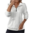 thumbnail image 1 of Timegard Hauts pour Femmes Col en V à Revers Fermeture Éclair Manches Longues Tunique Décontractée Confortable Texture Chandail, 1 of 6