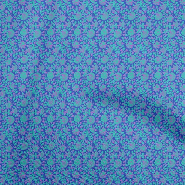 oneOone Polyester Spandex Medium Blue Fabric Floral Craft Projects Decor Fabric Printed By The Yard 56 Inch Wide