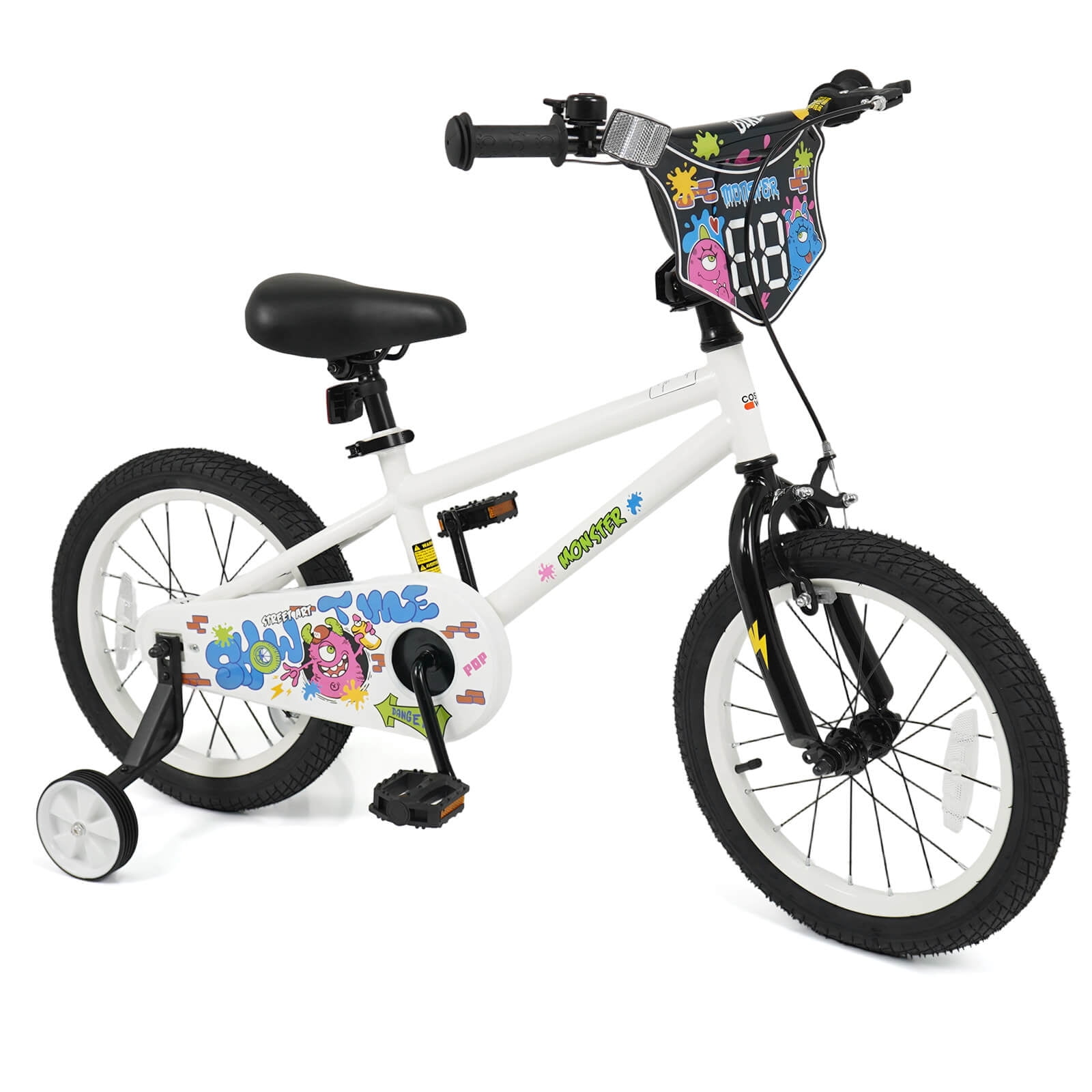 Costway 16 Inch Kids Bike with Training Wheels. Dual Hand & Coaster Brakes. Adjustable Seat