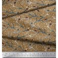 thumbnail image 3 of Soimoi Brown Modal Satin Fabric Branch,Dot & American Robin Bird Print Fabric by Yard 42 Inch Wide, 3 of 3