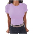 thumbnail image 1 of AherBiu Hauts Côtelés pour Femmes Été Col Ras du Cou Tricoté Manches Courtes Extensible Coupe Ajustée Hauts de Sortie T-Shirts Chemises, 1 of 5