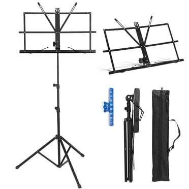 2-in-1 Dual Use Music Stand, Folding Music Stand & Desktop Book Stand, Lightweight Music Sheet Tripod with Portable Carrying Bag, Adjustable Sheet Music Stand