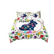 Easter Duvet Cover Set 3 Piece With 2 Pillowcases And 1 Duvet Cover 264 cm x 228 cm Microfiber Printed Rabbits And Egg Patterns Multicolor