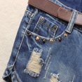 thumbnail image 4 of B91xZ Women's Mid Length Shorts Ripped Denim Destroyed Mid Rise Stretchy Bermuda Shorts Jeans,Blue XXL, 4 of 5