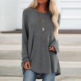 thumbnail image 2 of T-Shirt Décontracté à Col Rond pour Femmes, Manches Longues Amples, Blouse Unie, Hauts Amples d'Été Grande Taille pour Femmes en Solde, 2 of 6