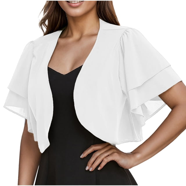 Timegard Shrugs for Dresses Chiffon Lightweight Short Sleeve Open Front Cardigan Outerwear Shawl Cape