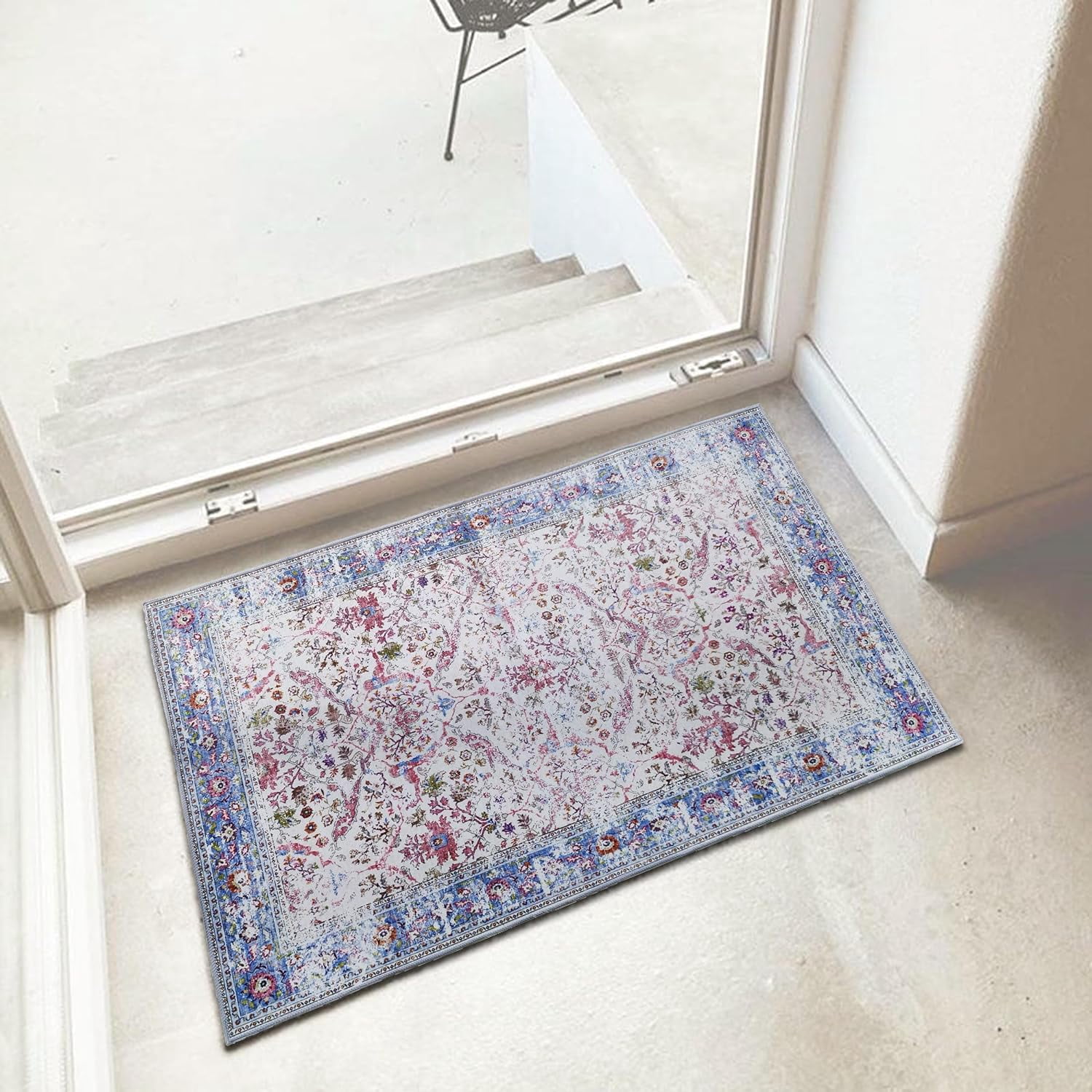 JV Home Tapis Oushak Multicolore 2'x3'3 Pouces Tapis Lavable Antidérapant