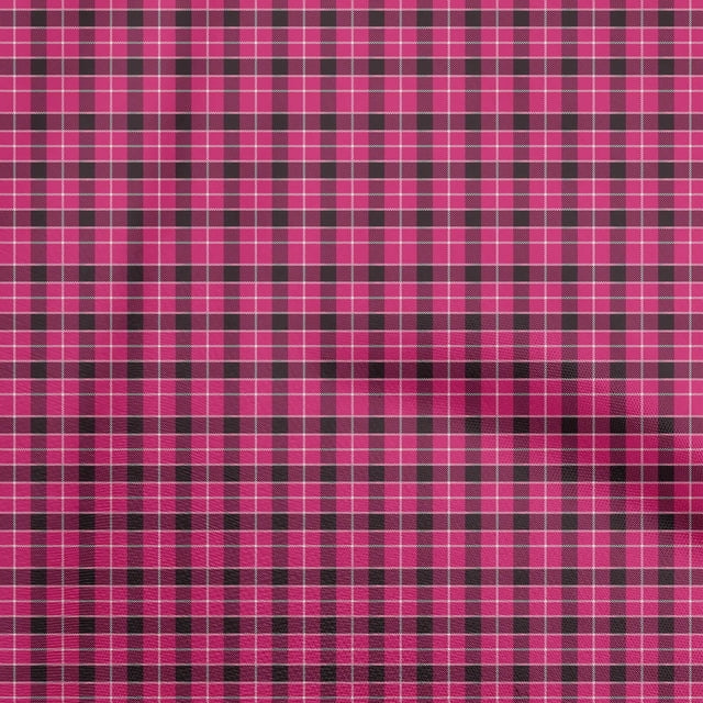 oneOone Rayon Fuschia Pink Fabric Check Sewing Material Print Fabric By The Yard 56 Inch Wide