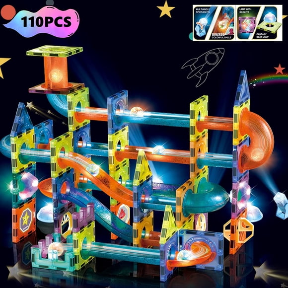 REJODA-Light Magnetic Tiles Building Blocks for Kids,3D Clear Educational Toys,Marble Run STEM Magnets Construction Toys Set for Kids Ages 3 4 5 6 7 8 10+Year Old Boys Girls Creative Gift(110PCS)