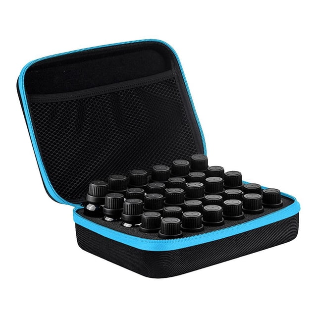 ruzhgo 30 Bottles Essential Oil Storage Box 5/10/15ml Bottles Organizer Essential Oil Carrying Case Blue