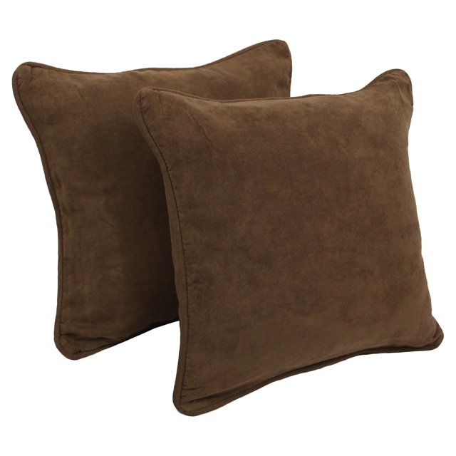 18-inch Double-corded Solid Microsuede Square Throw Pillows with Inserts (Set of 2) - Chocolate
