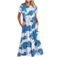thumbnail image 2 of Weiqiqre Robe Midi Trapèze à Manches Courtes d'Été pour Femme, Décontractée, à Fleurs, Style T-Shirt, Fluide, de Plage, avec Poches, 2 of 5