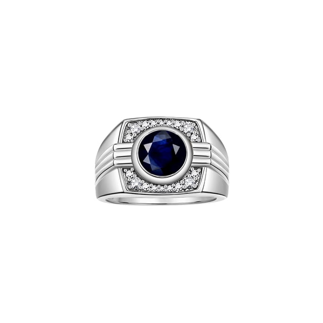 RYLOS Mens Rings 14K White Gold Designer Round Gemstone & Sparkling Diamond Ring Sapphire September Birthstone Rings For Men, Men's Rings, Gold Rings Sizes 8 - 13