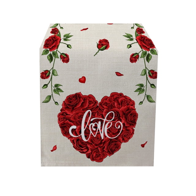 Saint-Valentin Mariage Rouge Drapeau de Table de la Saint-Valentin Déco Maison Nappe Imperméable Napperons de Fête de Mariage