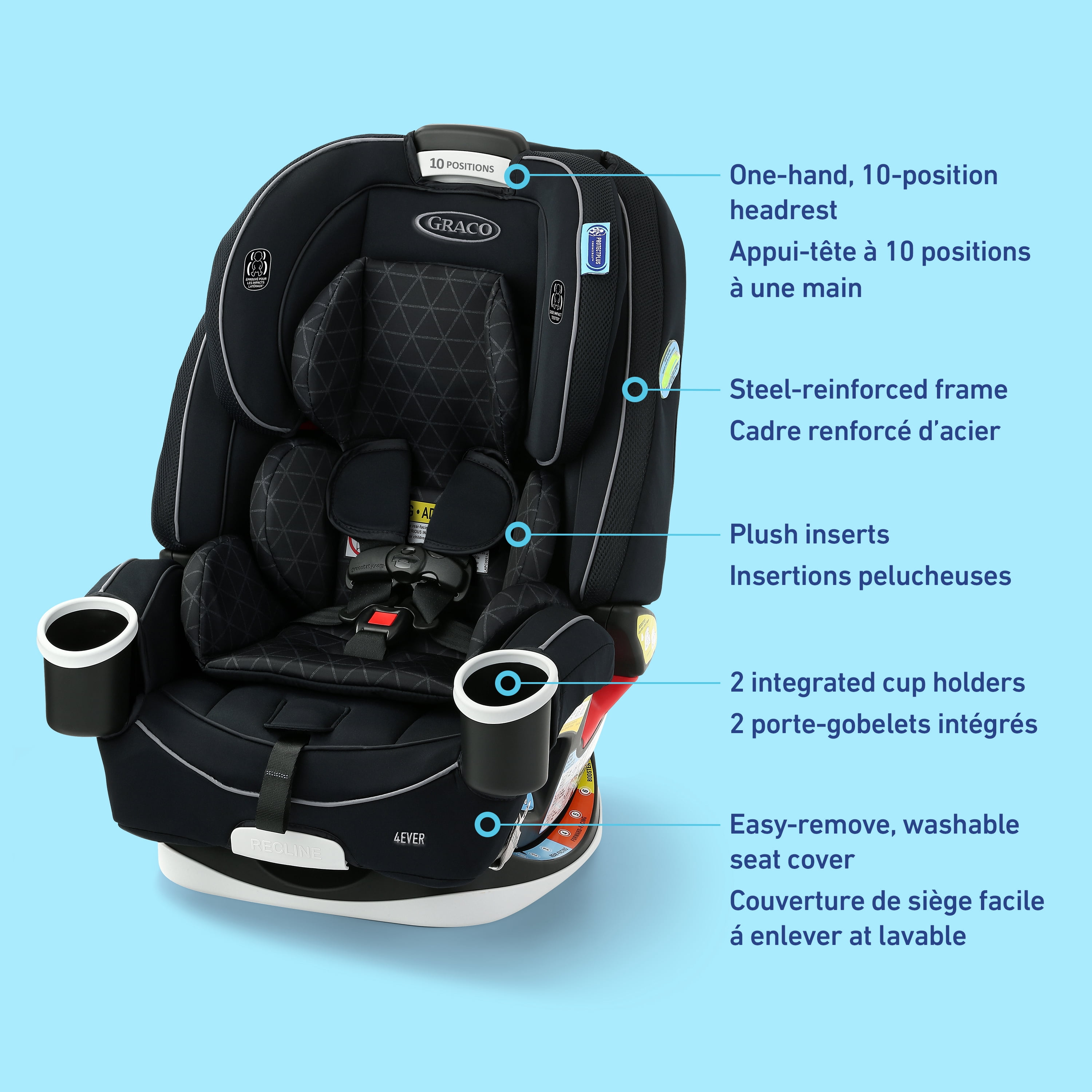 Graco 4Ever Siège d'Auto Convertible Tout-en-un, Siège d'Auto 4-en-1 pour Bébé Jusqu'aux Grands Enfants de 1.8-54 kg (4-120 lb), ProtectPlus Engineered, Drew