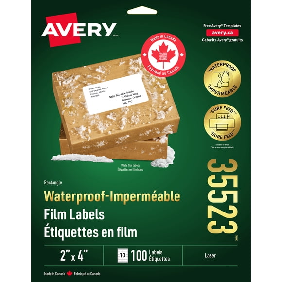 Avery Waterproof Labels, 2" x 4", for Laser Printers - 35523