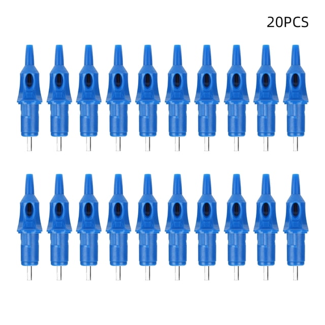 Ballpoint Pen Cartridges with Membrane 20pcs by PEPISKY, designed for pen gun dotwork drawing practice. Each cartridge features a durable PVC core and a high-quality pen tip, suitable for beginners and artists to practice on A4 paper or practice leather. The cartridges are individually packaged for convenience and easy disassembly. Shown in a grid layout with blue plastic casings and metal tips.