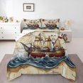 thumbnail image 1 of Erosebridal Ocean Waves Bedding Queen Comforter Set, Retro Sailing Boat Down Comforter, Sea Steam Decor, 3-piece, 1 of 7