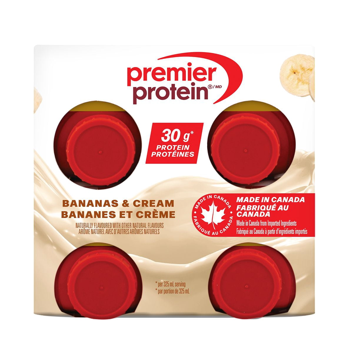 Premier Protein aux Bananes et à la Crème, Boisson Protéinée Prête à Boire, Lot de 4