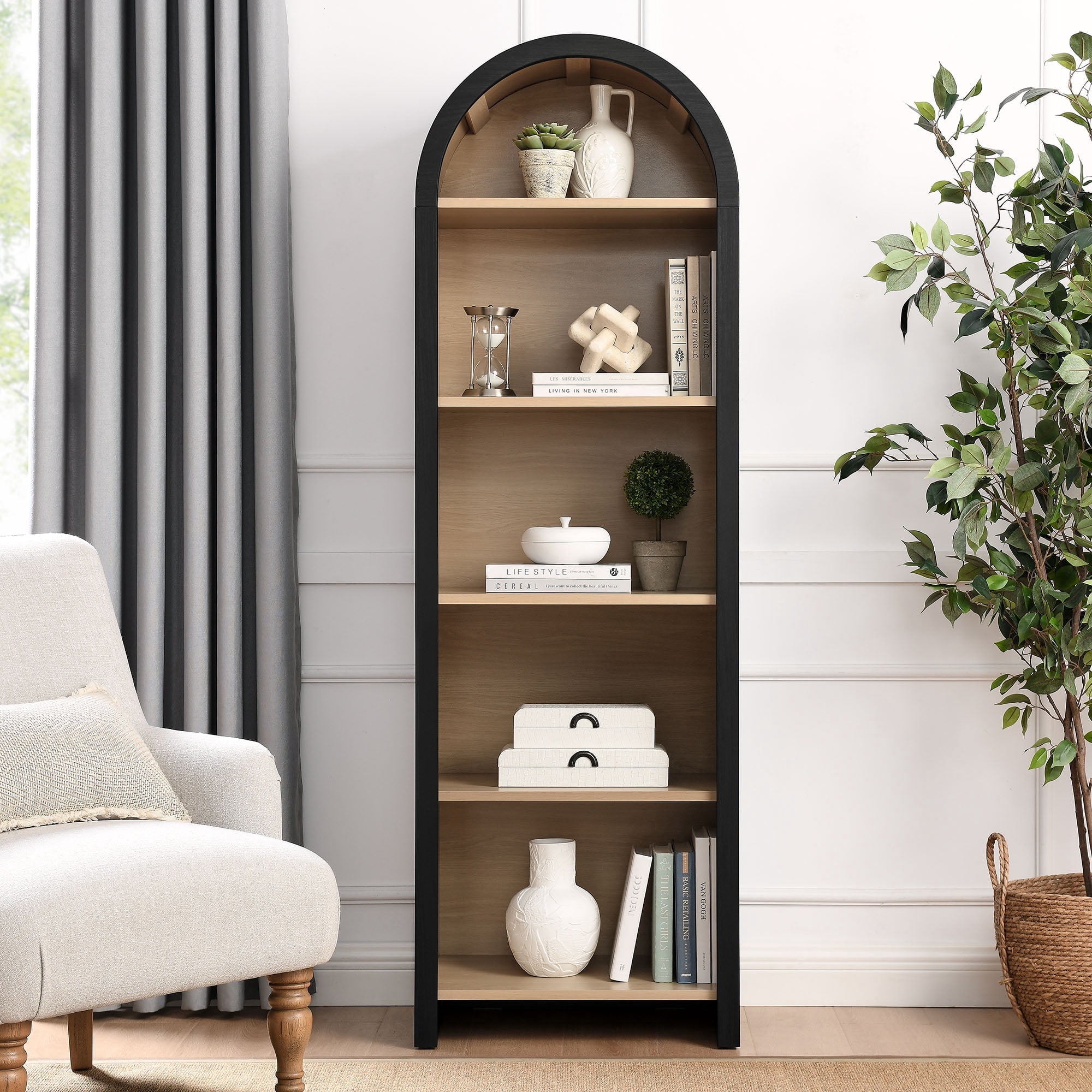 Modway Evie Arched Narrow Bookcase Display Cabinet in Black