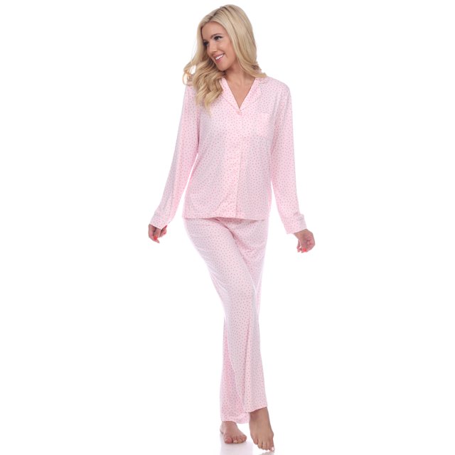 White Mark Women's Polka Dots Long Sleeve Button-Down Pajama Set