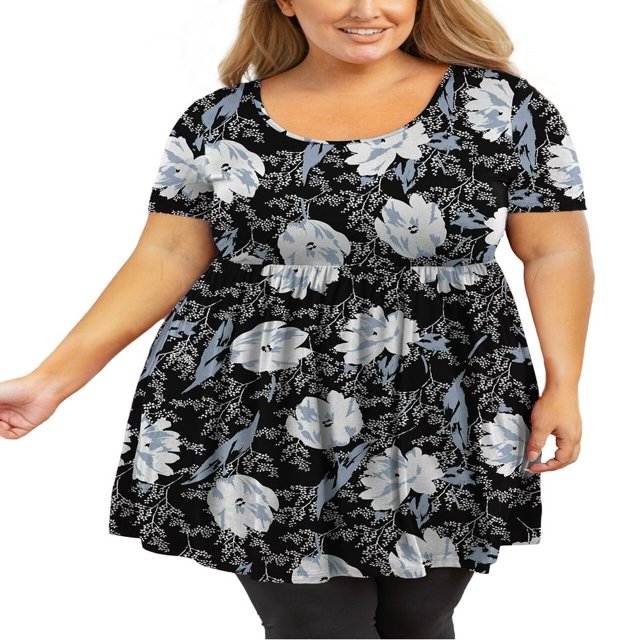 Tunique Grande Taille pour Femmes Manches Courtes Roses Vertes Hauts 3X Col Rond Vêtements Été Fluide Vêtements de Maternité Chemise